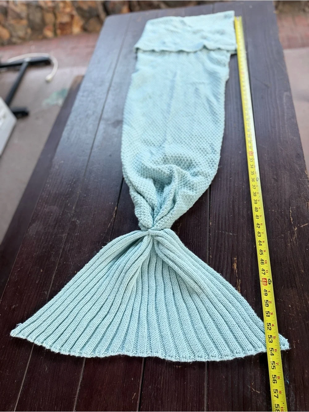 Light Blue Knitted Mermaid Tail Blanket